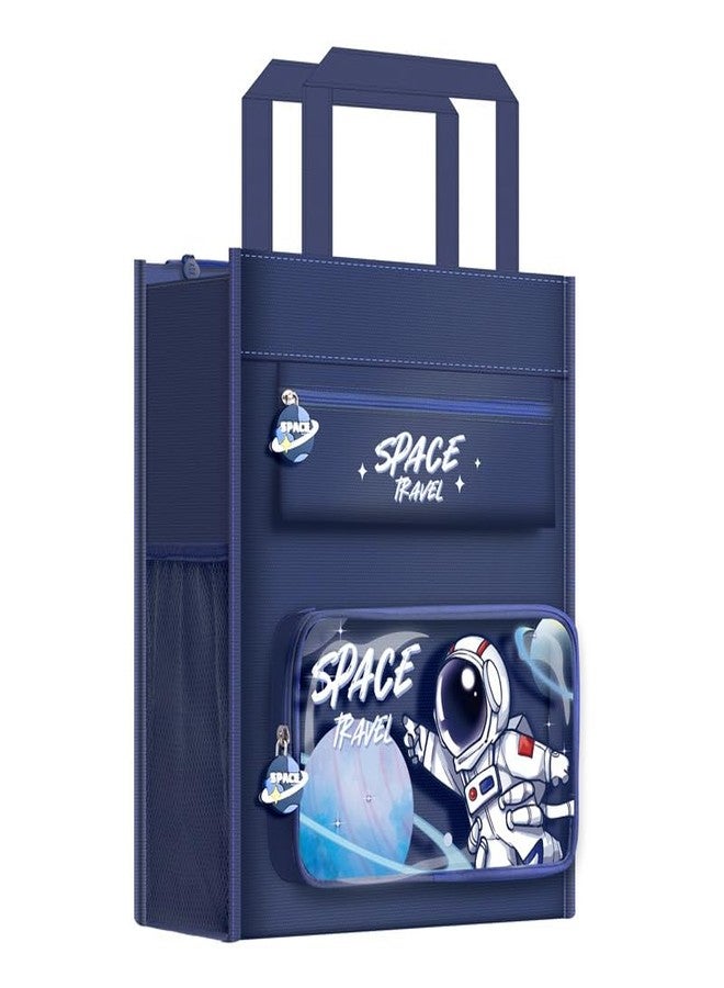 SAMVARDHAN Travel Hanging Storage Organizer for Kids |Multi-Pocket Wall Pouch with Astronaut Design | Toy, Book, Stationery Organizer for Study Desk, Bedroom, Classroom, Canvas Carrying Bag (Blue) - Image 1